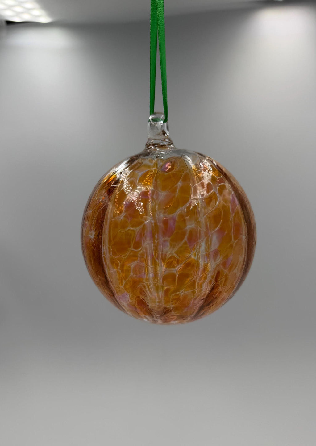 10cm Hand-Blown Amber Crackle Glass Ornament – Orange Gold Hanging Ball Suncatcher