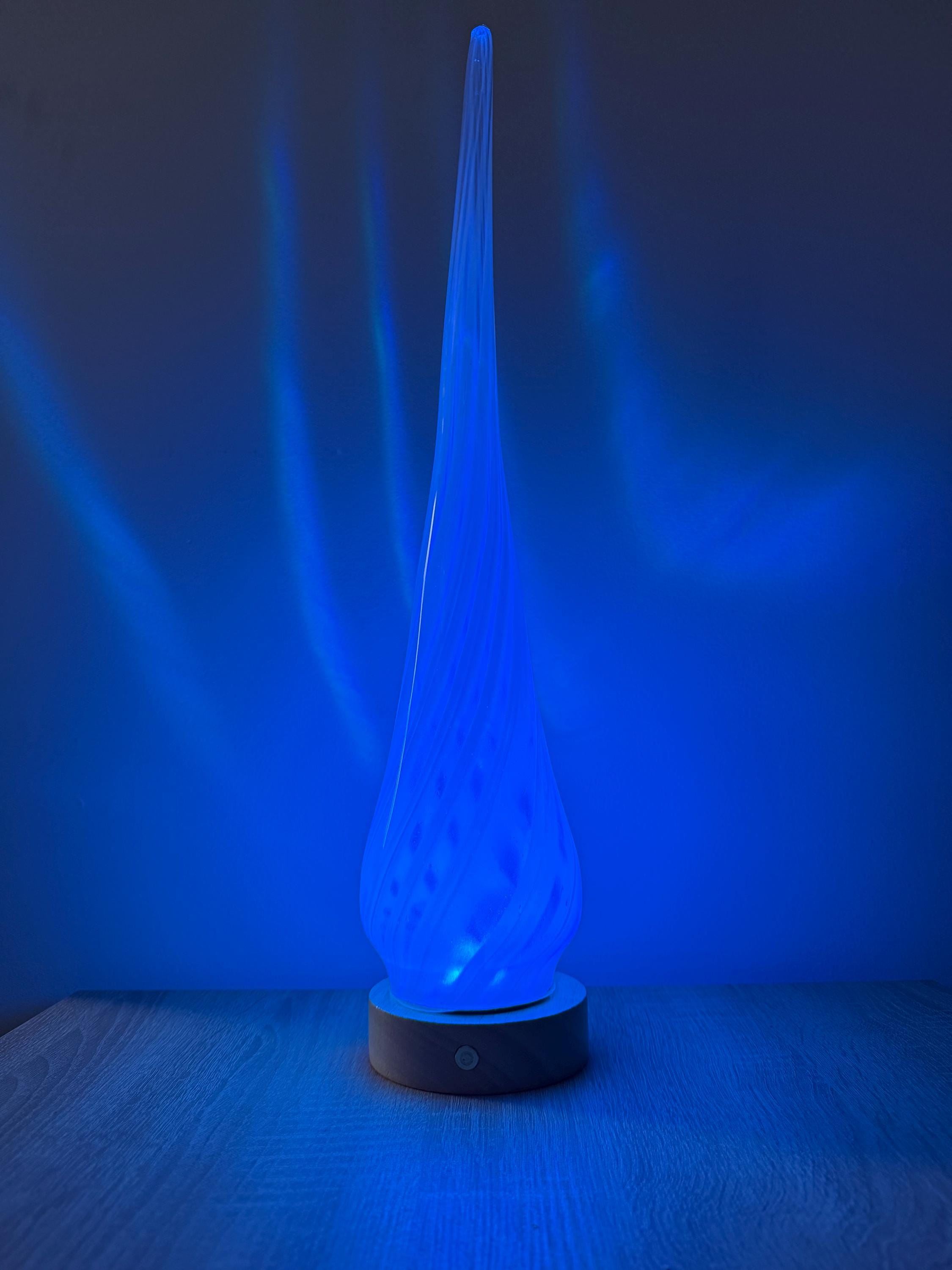 50cm Hand-Blown Glass Flame Lamp – Color Changing LED Touch Light Wooden Base