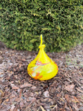 30cm Hand-Blown Glass Teardrop – Yellow Red Orange Swirl Garden Decor / Sculpture