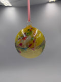 Hand Blown Yellow Glass Ball Ornament – 10cm Hanging Glass Bauble – Handmade Suncatcher