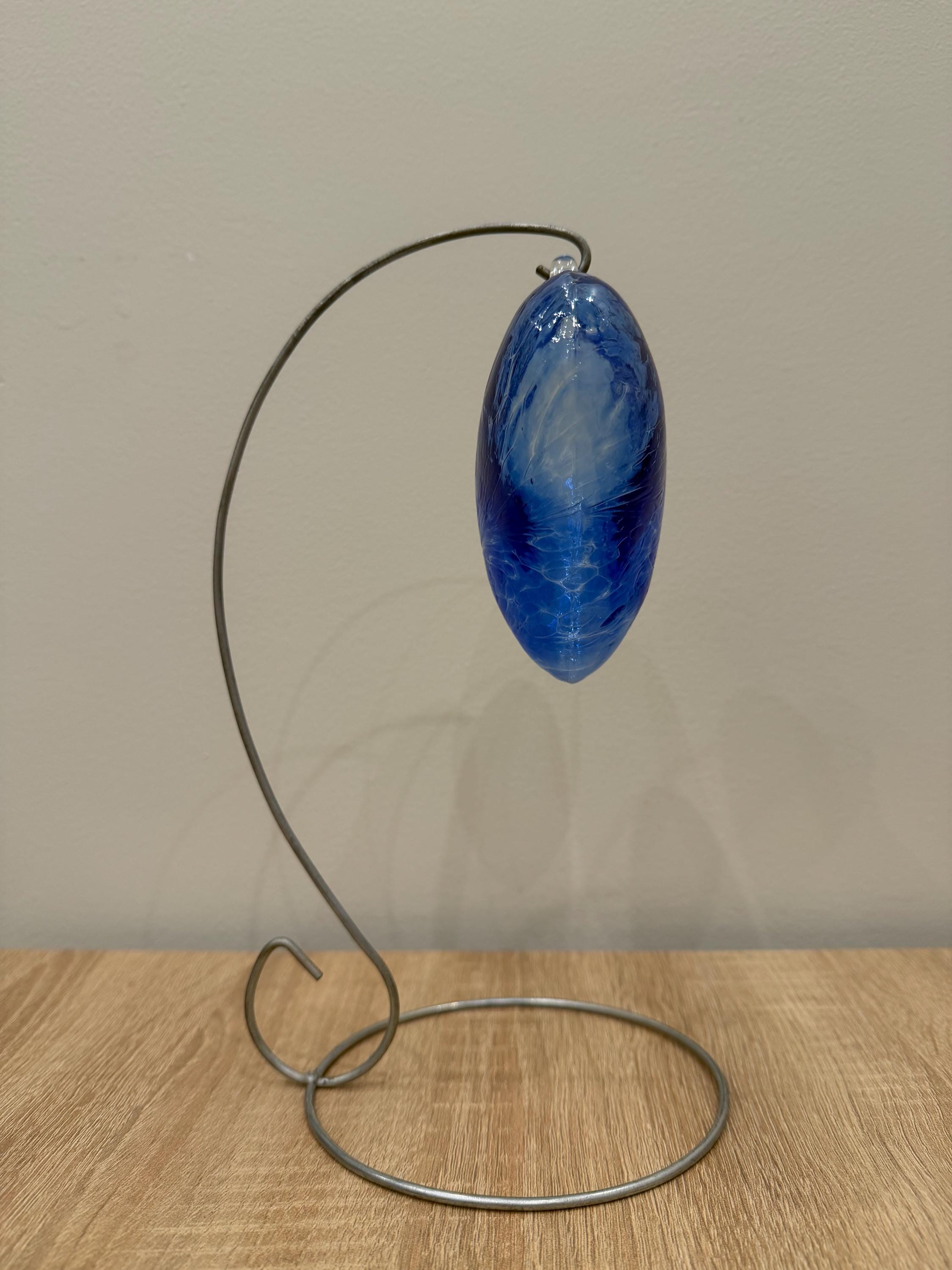 Handblown Glass Heart Ornament - Blue Swirl Hanging Decor - Unique Art Glass Gift