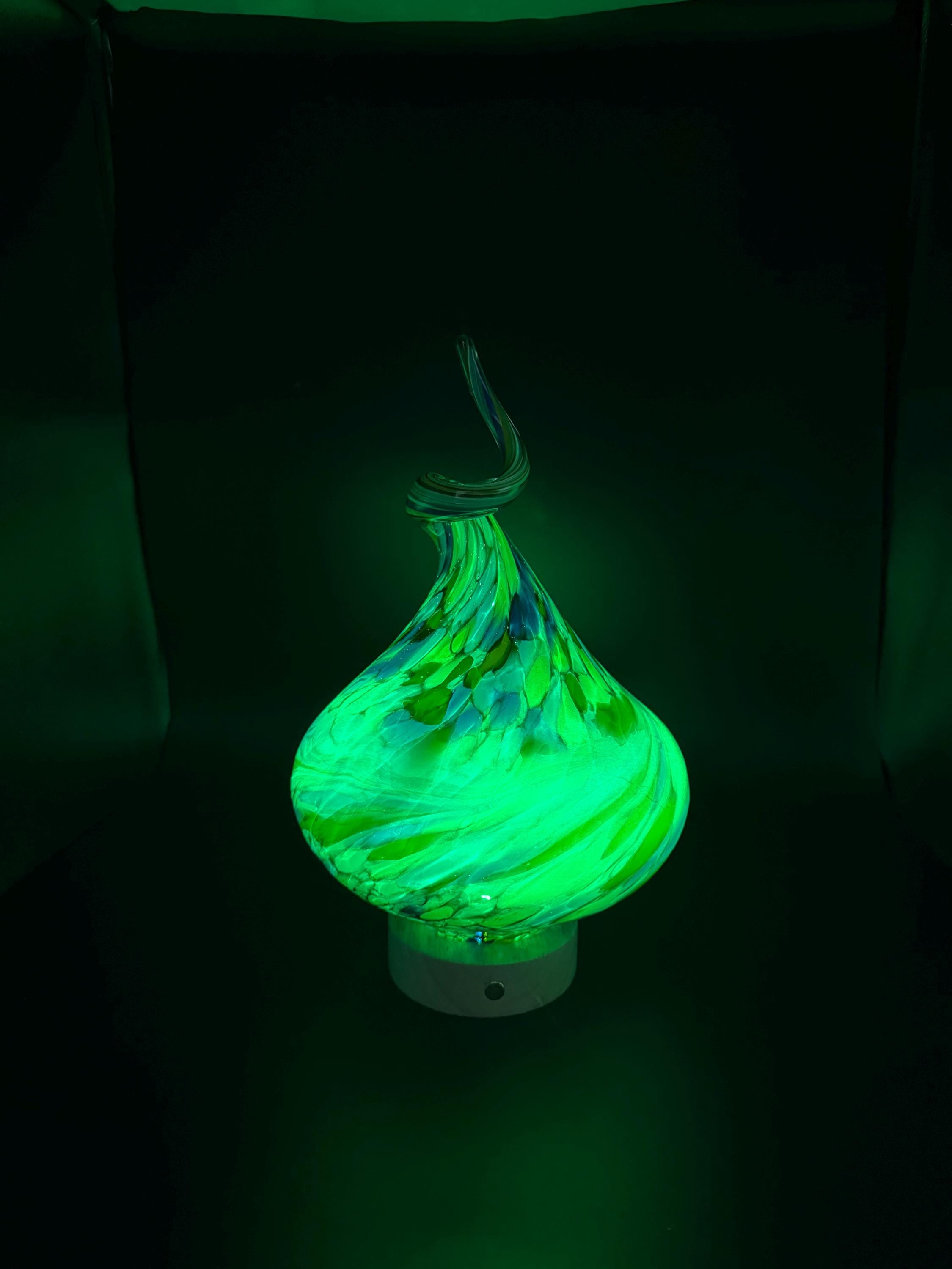 Hand-Blown Glass Swirl Lamp – Blue Yellow Artistic Accent Light (Battery Operated)