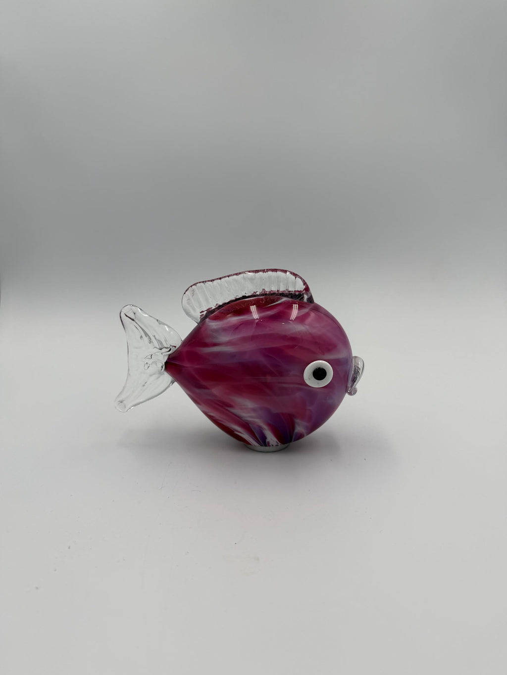 15cm Hand-Blown Purple Swirl Glass Fish Sculpture – Clear Tail Decorative Figurine