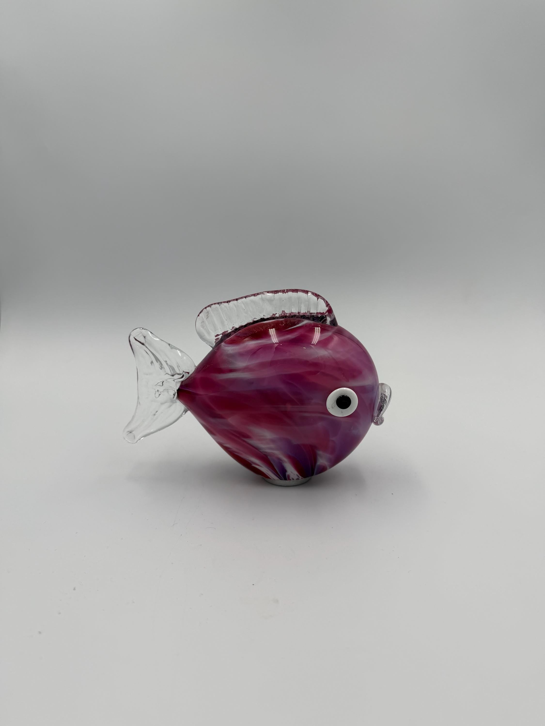 15cm Hand-Blown Purple Swirl Glass Fish Sculpture – Clear Tail Decorative Figurine