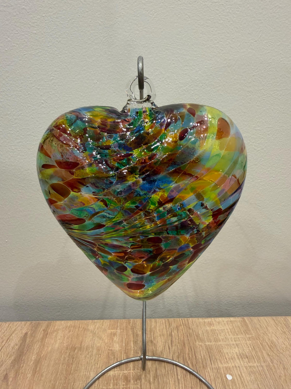 Handblown Glass Heart Ornament - Multi-colored Rainbow Confetti Swirl - Unique Art Glass Gift