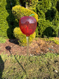 70cm Hand-Blown Red Glass Apple Garden Stake – 15cm Fruit Sculpture