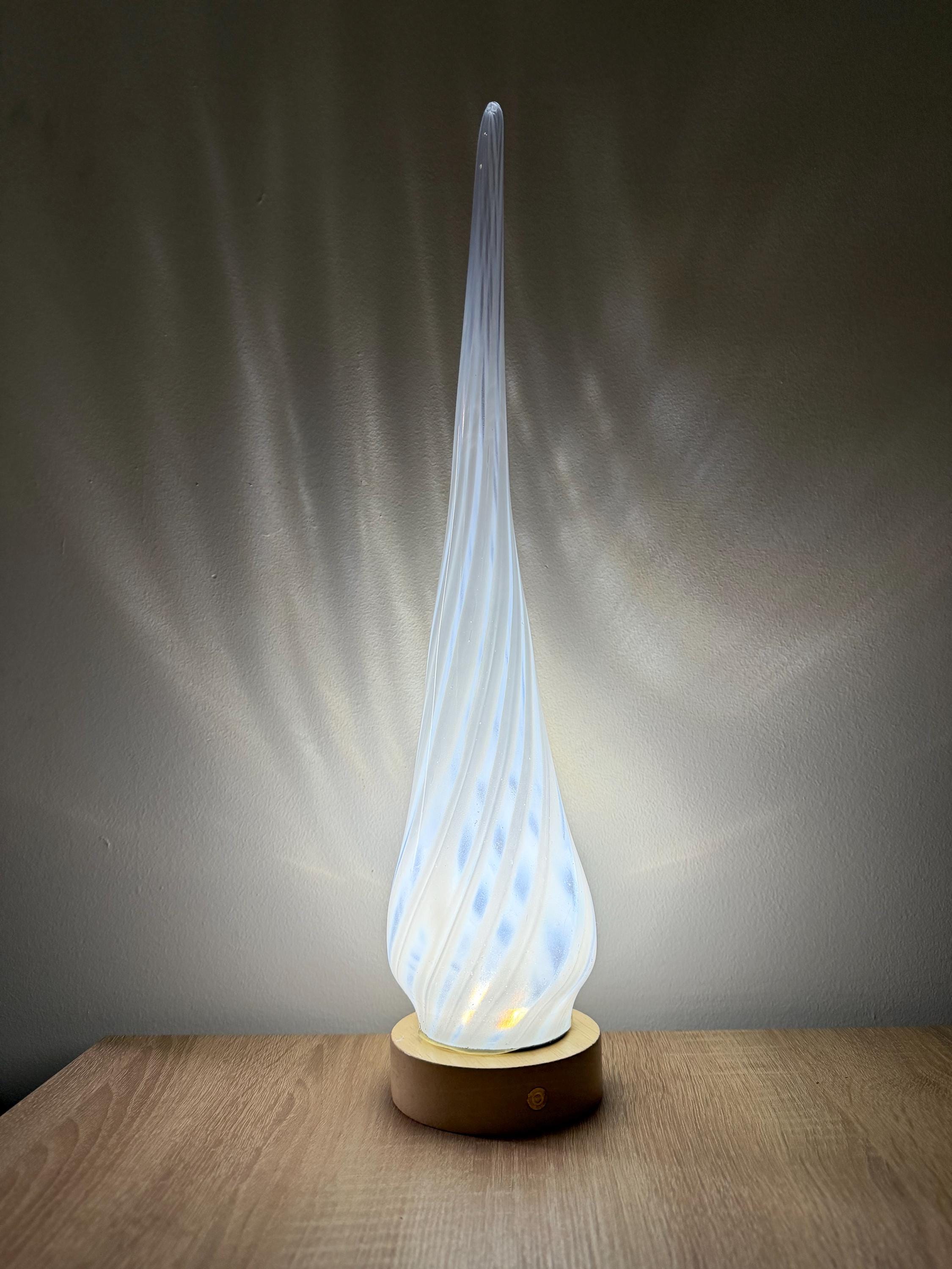 50cm Hand-Blown Glass Flame Lamp – Color Changing LED Touch Light Wooden Base