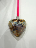 Hand-Blown Glass Heart Ornament 8cm – Amber Brown Multicolor Crackle Heart – Custom Color Option