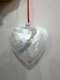 Hand Blown Glass Heart Ornament 12cm  – White Iridescent Suncatcher, Minimalist Decor