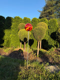 115cm Hand-Blown Glass Garden Stake – Red Orange Swirl Sphere 18cm, Metal Pole Art