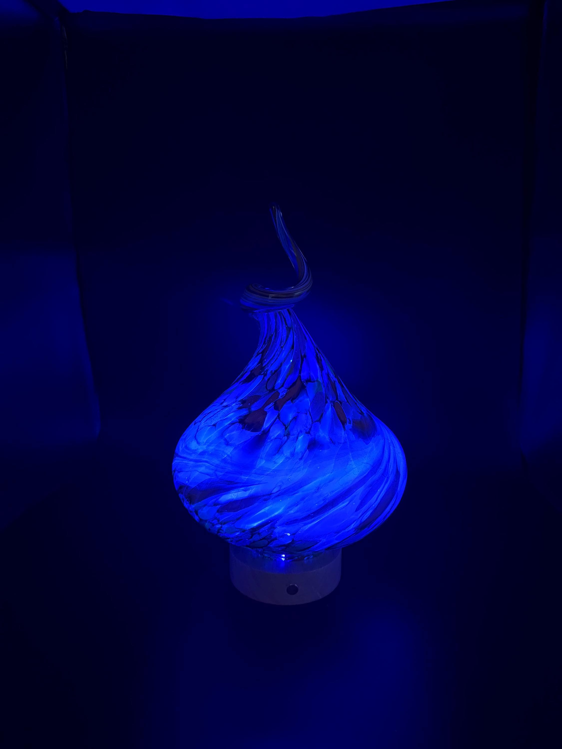 Hand-Blown Glass Swirl Lamp – Blue Yellow Artistic Accent Light (Battery Operated)