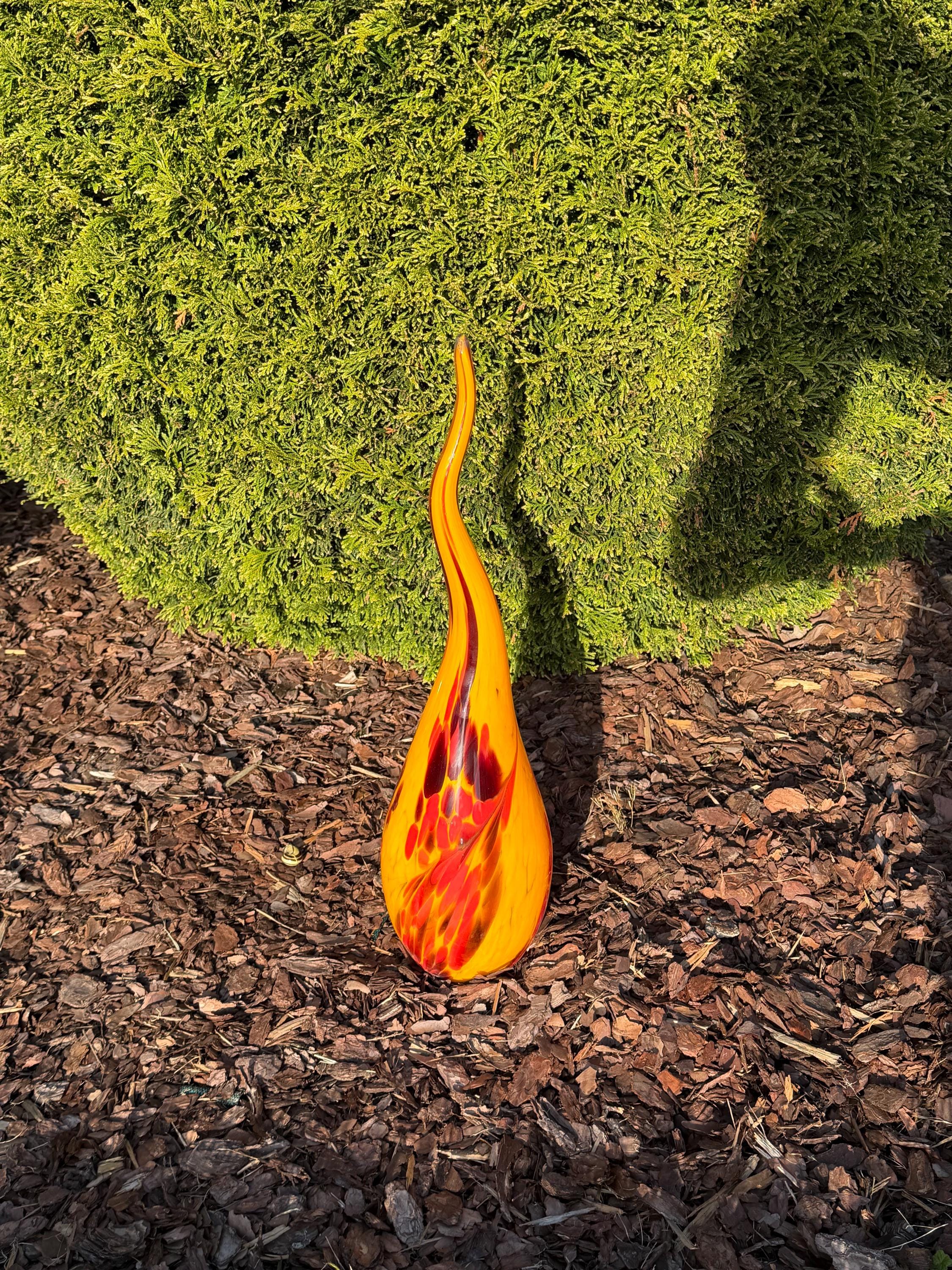 60cm Yellow Glass Garden Flame - Hand Blown Garden Art - Outdoor Decor