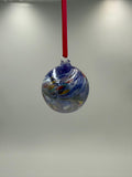 6cm Hand-Blown Crackle Glass Ornament – Blue Purple Multicolor Swirl Hanging Ball