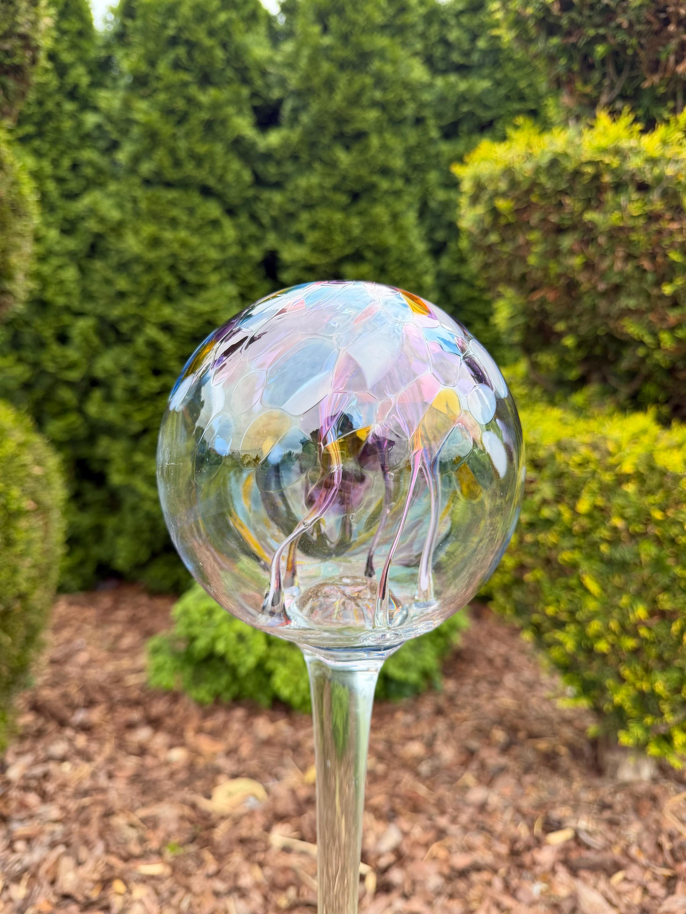 80cm Hand-Blown Pastel Garden Witch Ball on Stake – 15cm Glass Gazing Ball – Outdoor Yard
