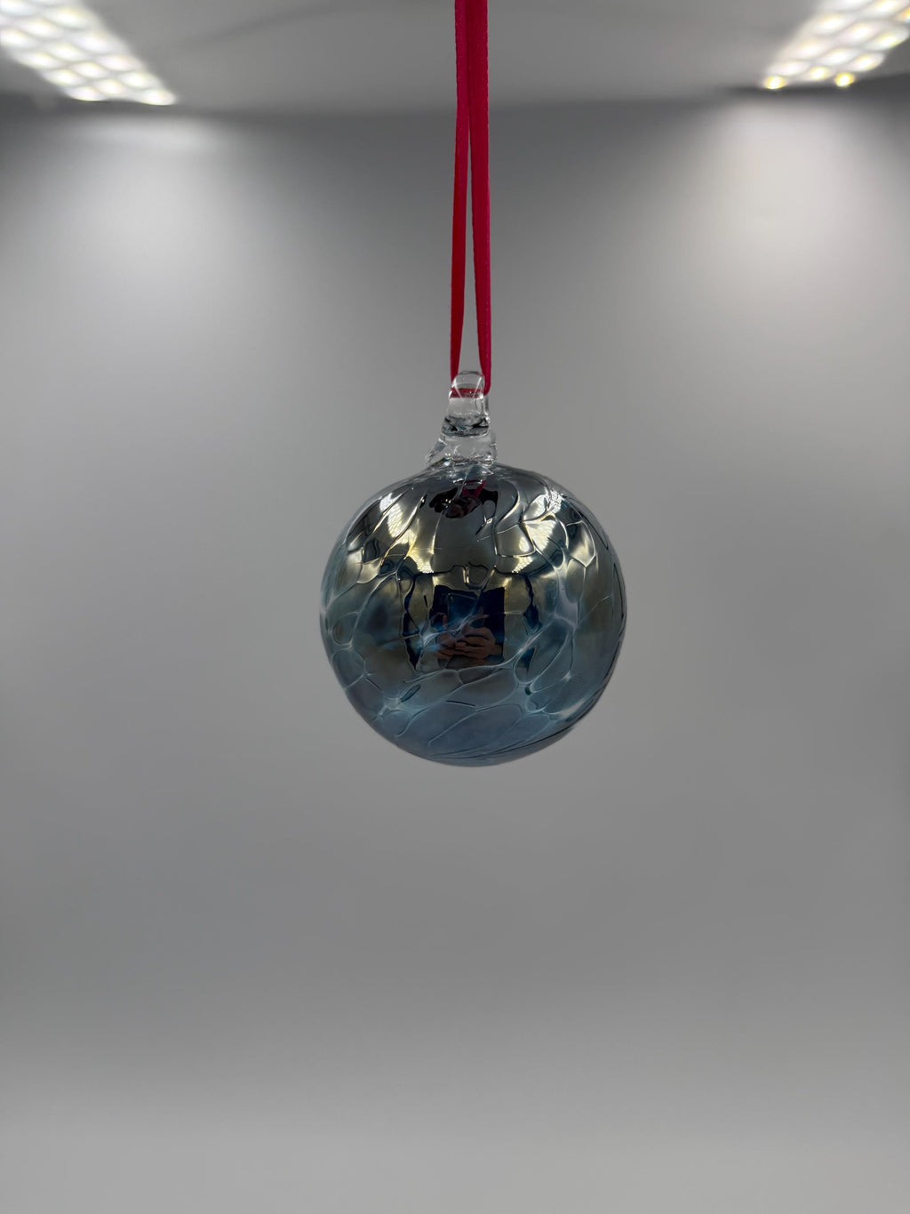 6cm Hand-Blown Crackle Glass Ornament – Blue Silver Crackle Hanging Ball