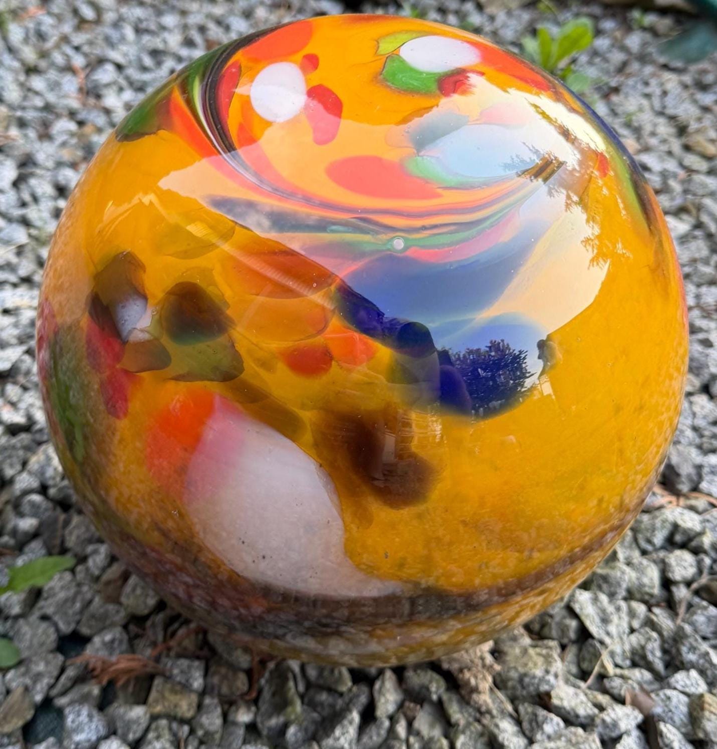 30cm Hand-Blown Yellow Multi-Colored Glass Garden Ball – Decorative Art Glass