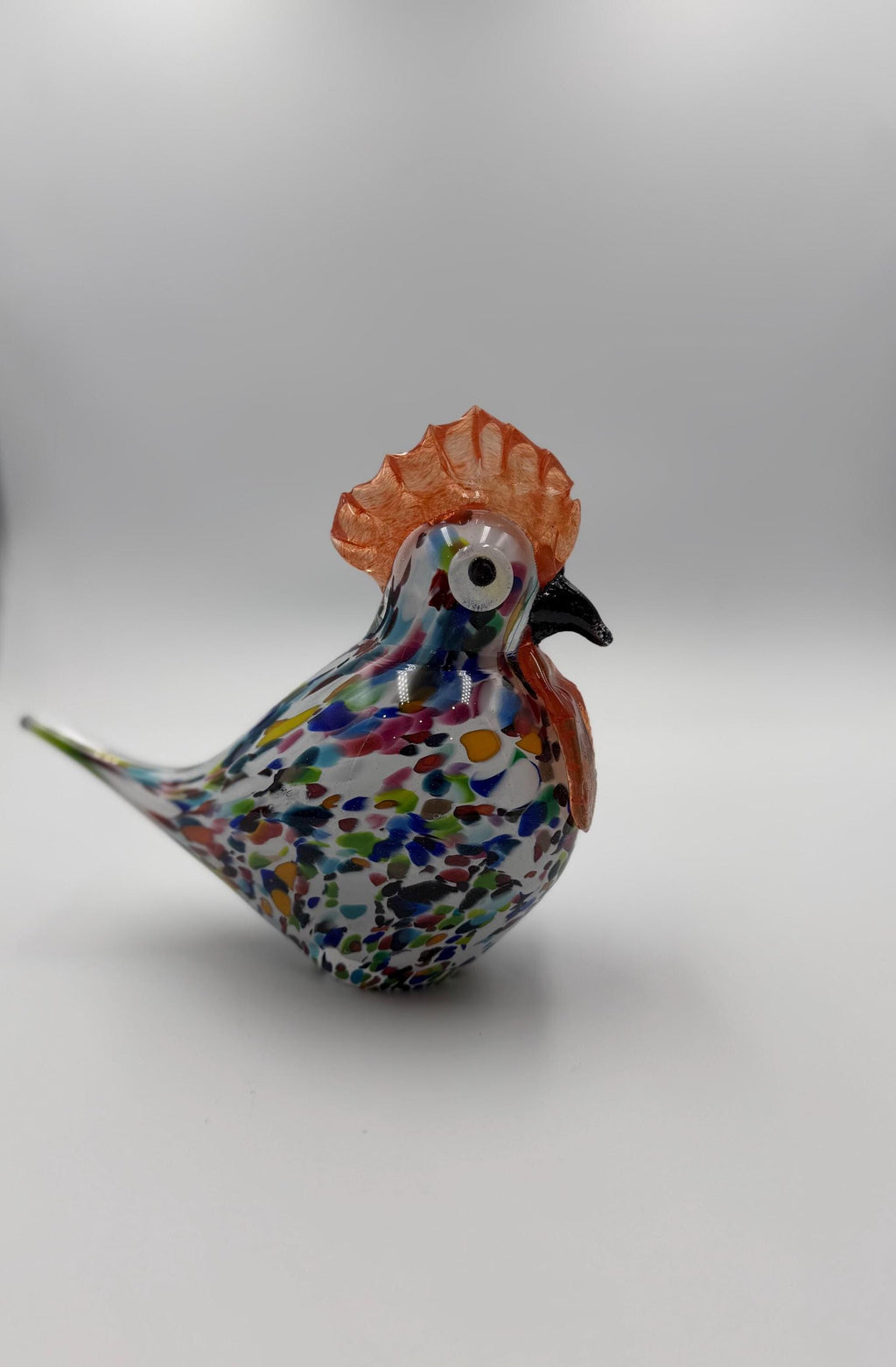 20cm Hand-Blown Colorful Confetti Glass Rooster Sculpture – 12cm Tall Decorative Cock Figurine