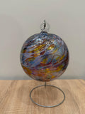 Handcrafted Glass Sphere | Blue Amber Swirls, Wavy Texture Suncatcher | 15cm
