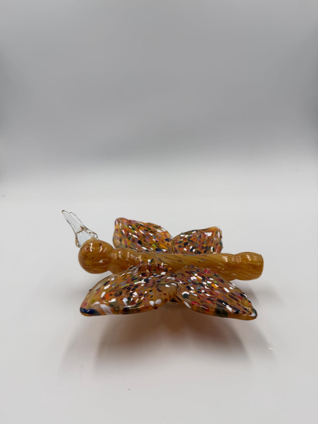 15cm Hand-Blown Colorful Confetti Glass Butterfly Sculpture – Amber Wings Decorative Figurine