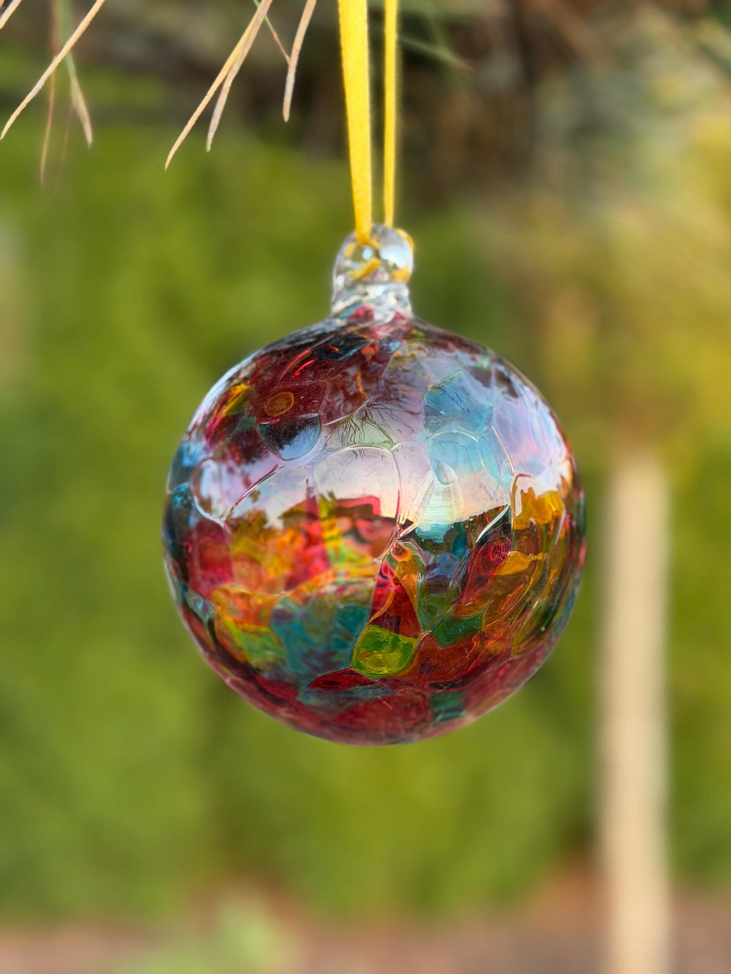 Hand-Blown Glass Ornament 10cm – Multicolor Rainbow Ball – Iridescent Art Glass Suncatcher