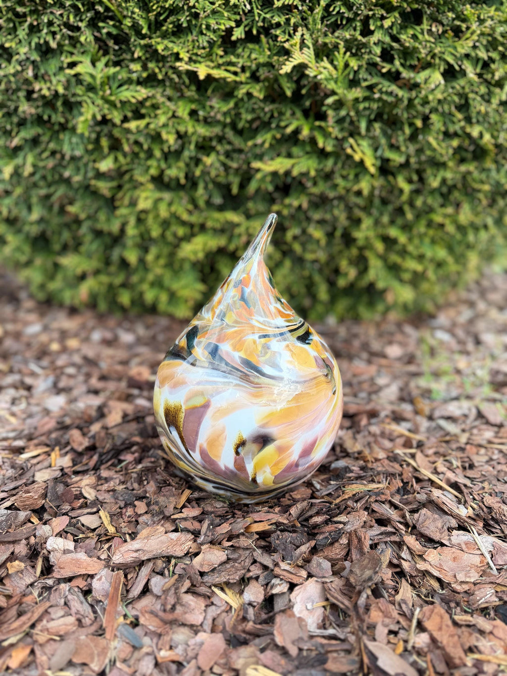 15cm Hand-Blown Glass Teardrop – Multicolor Yellow Black Swirl Sculpture