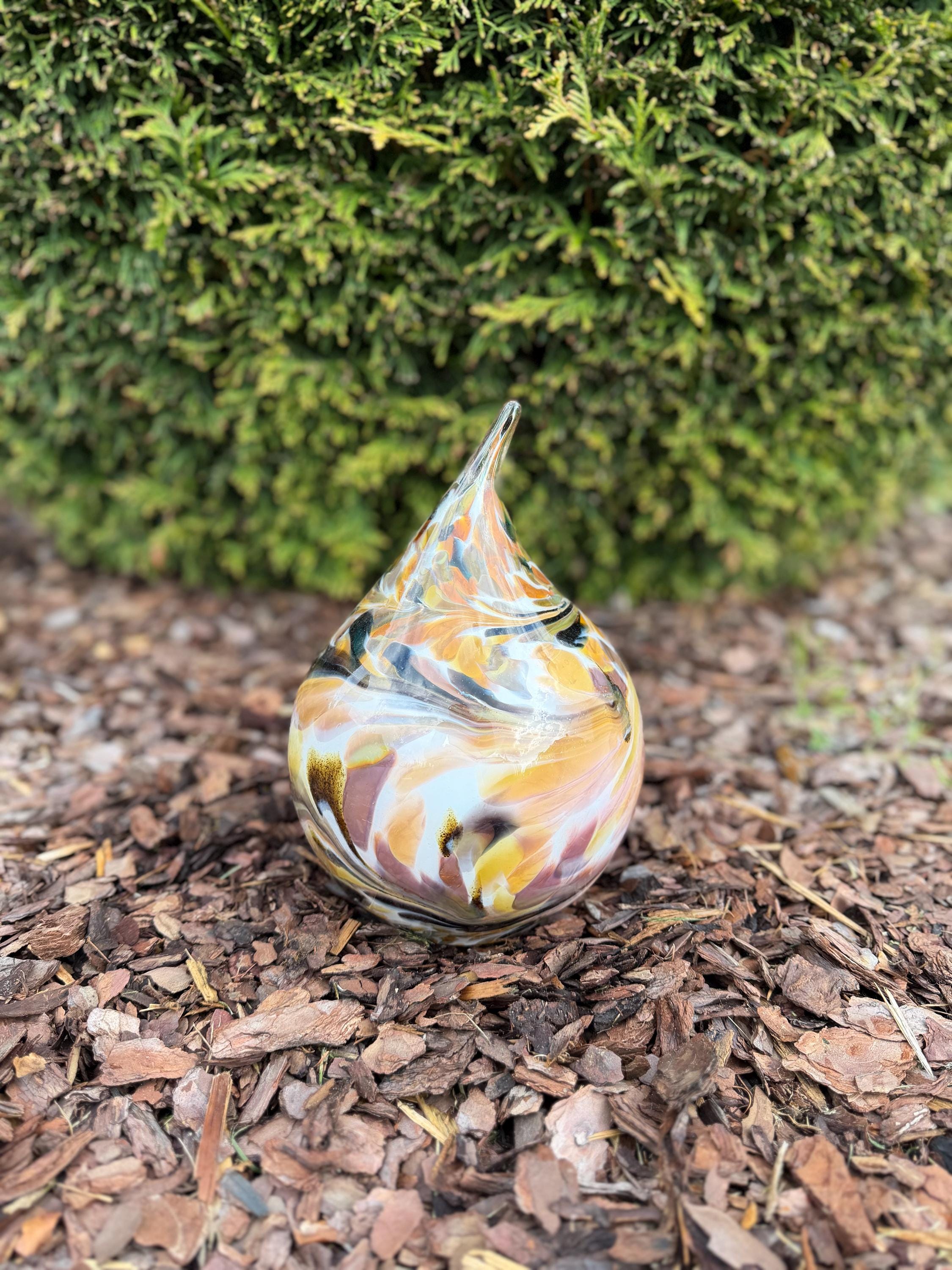 15cm Hand-Blown Glass Teardrop – Multicolor Yellow Black Swirl Sculpture