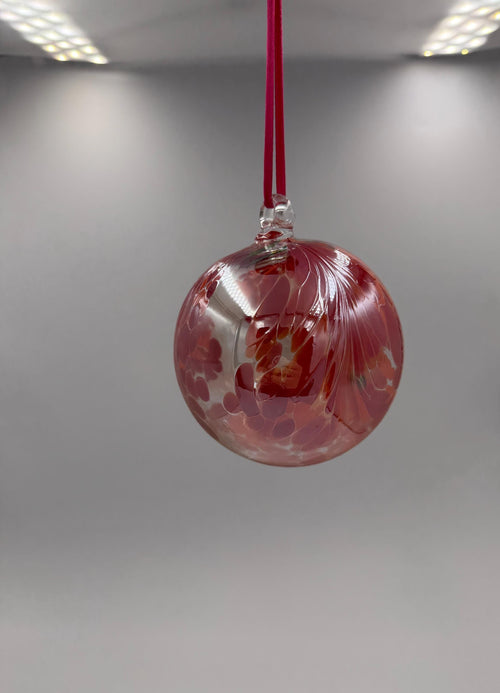 10cm Hand-Blown Red Pink Swirl Glass Ornament – Large Hanging Ball