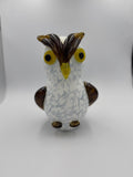 25cm Hand-Blown Glass Owl Figurine – Large White Brown Owl Sculpture with Yellow Eyes