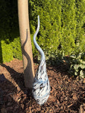 60cm Hand-Blown Black White Swirl Glass Flame Spire – Elegant Garden Stake