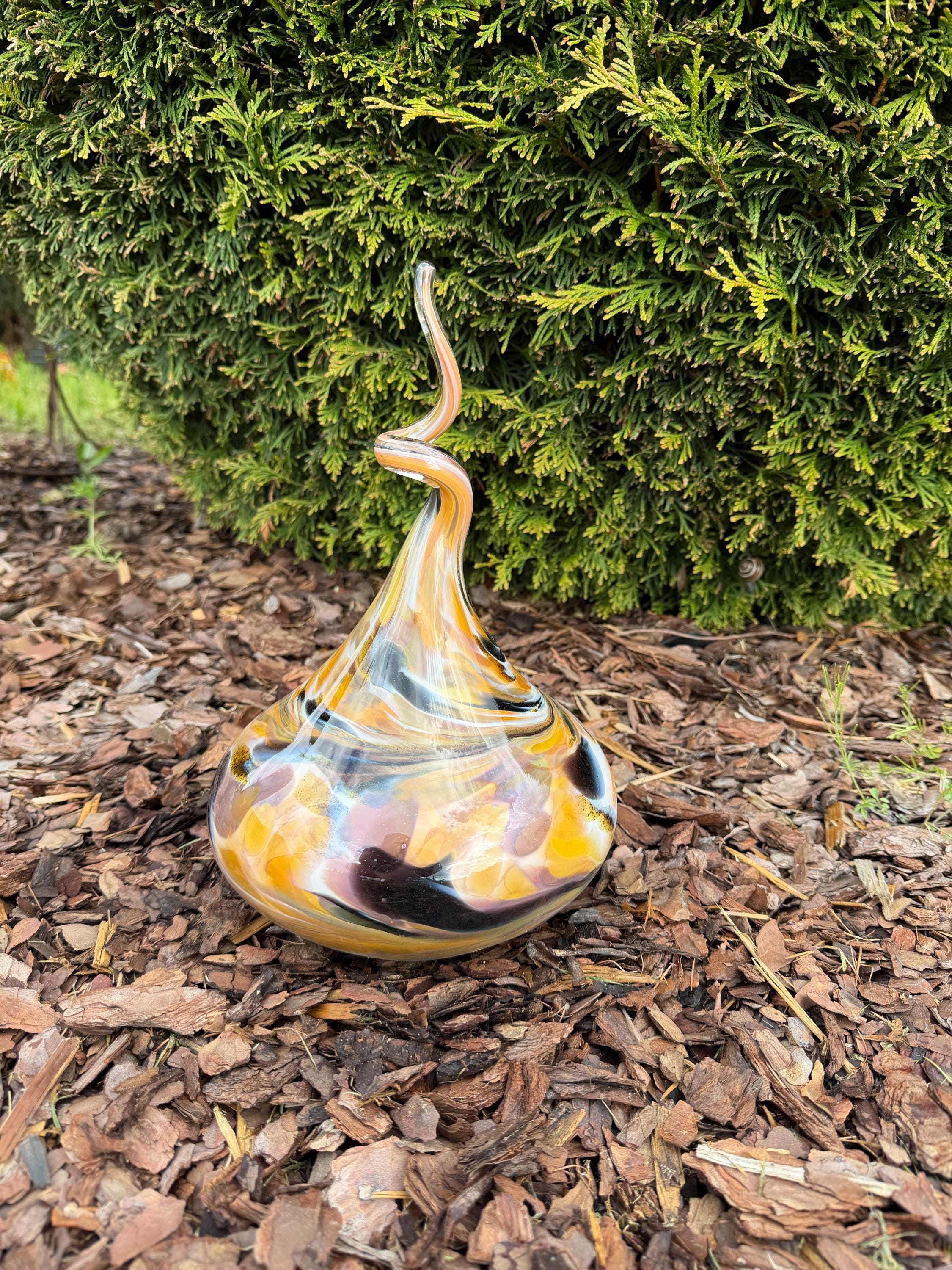 30cm Hand-Blown Glass Teardrop – Multicolor Yellow Purple Black Swirl Garden Sculpture