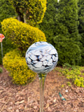 12cm Black White Glass Garden Stake - Hand Blown Garden Globe - 70cm Outdoor Decor