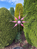 160cm Hand-Blown Pink Glass Sun Garden Stake – Metal Yard Art Sculpture – Outdoor Garden Decor