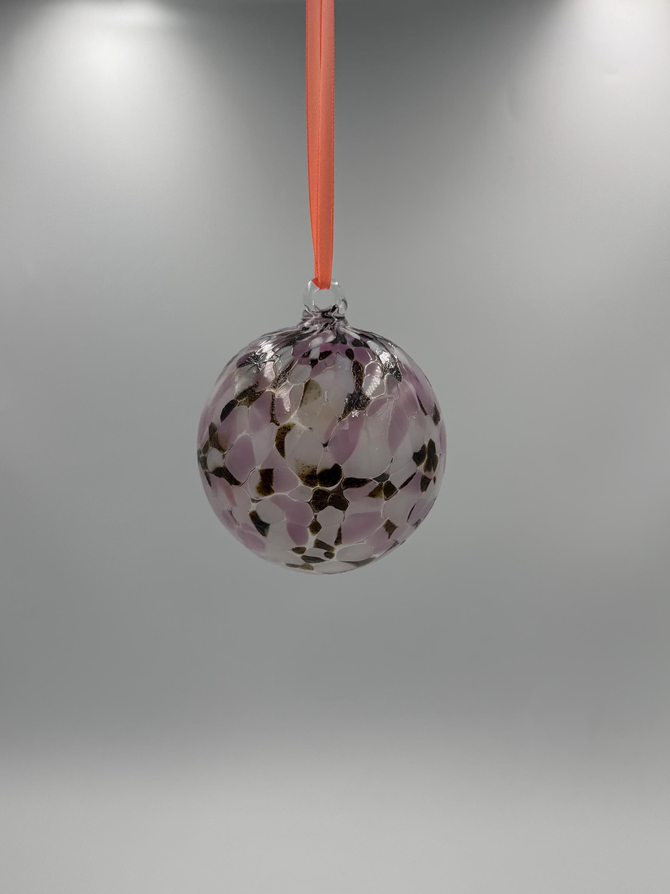 Hand Blown Pink Glass Ball Ornament – 10cm Speckled Hanging Glass Bauble – Handmade Suncatcher