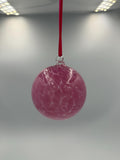 10cm Hand-Blown Crackle Glass Ornament – Pink Magenta Hanging Sphere
