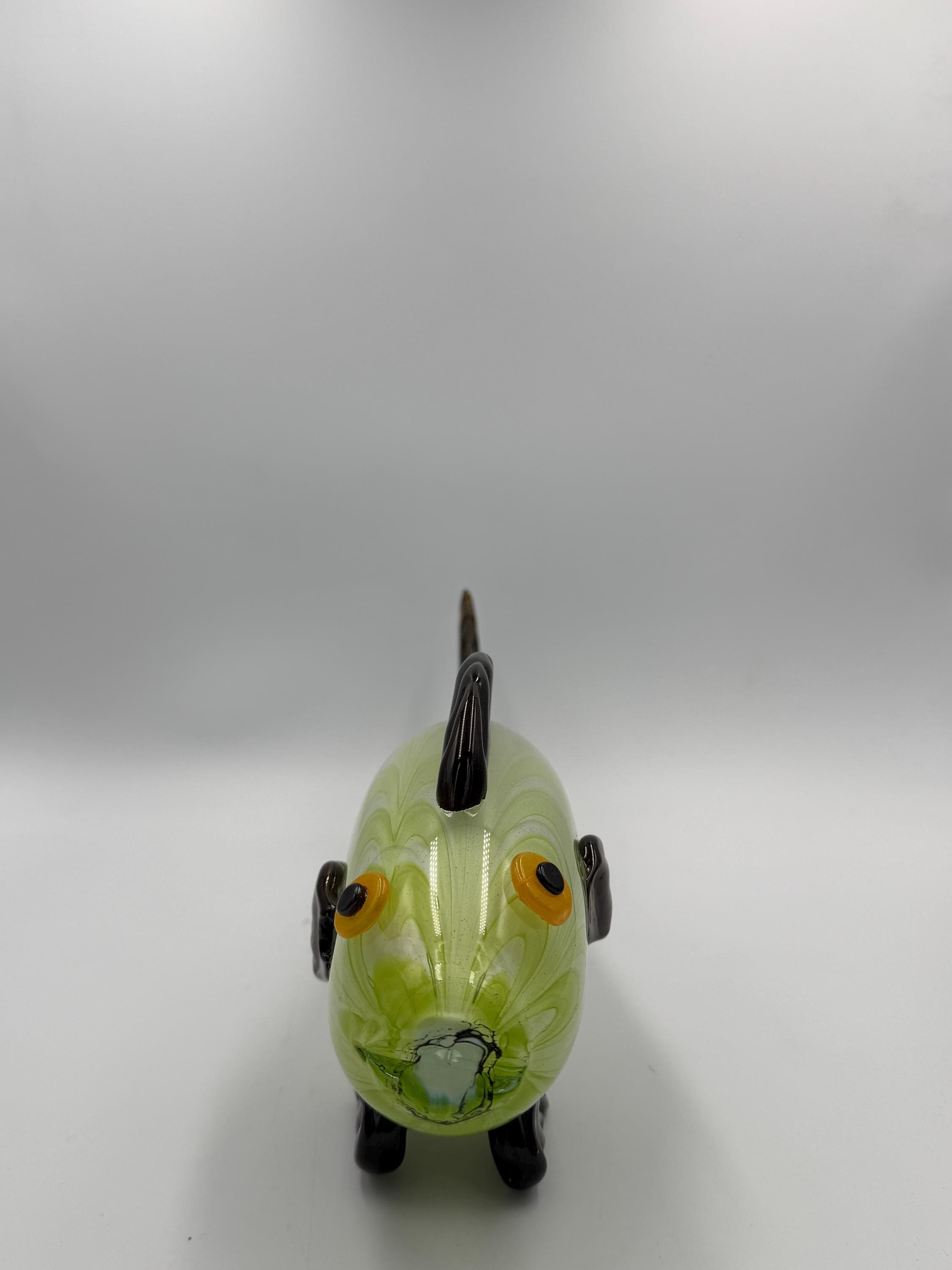 40cm Hand-Blown Glass Fish Sculpture – Light Green with Dark Fins