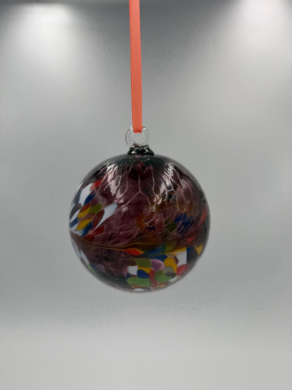 Hand Blown Burgundy Glass Ball Ornament – 10cm Hanging Glass Bauble – Handmade Suncatcher