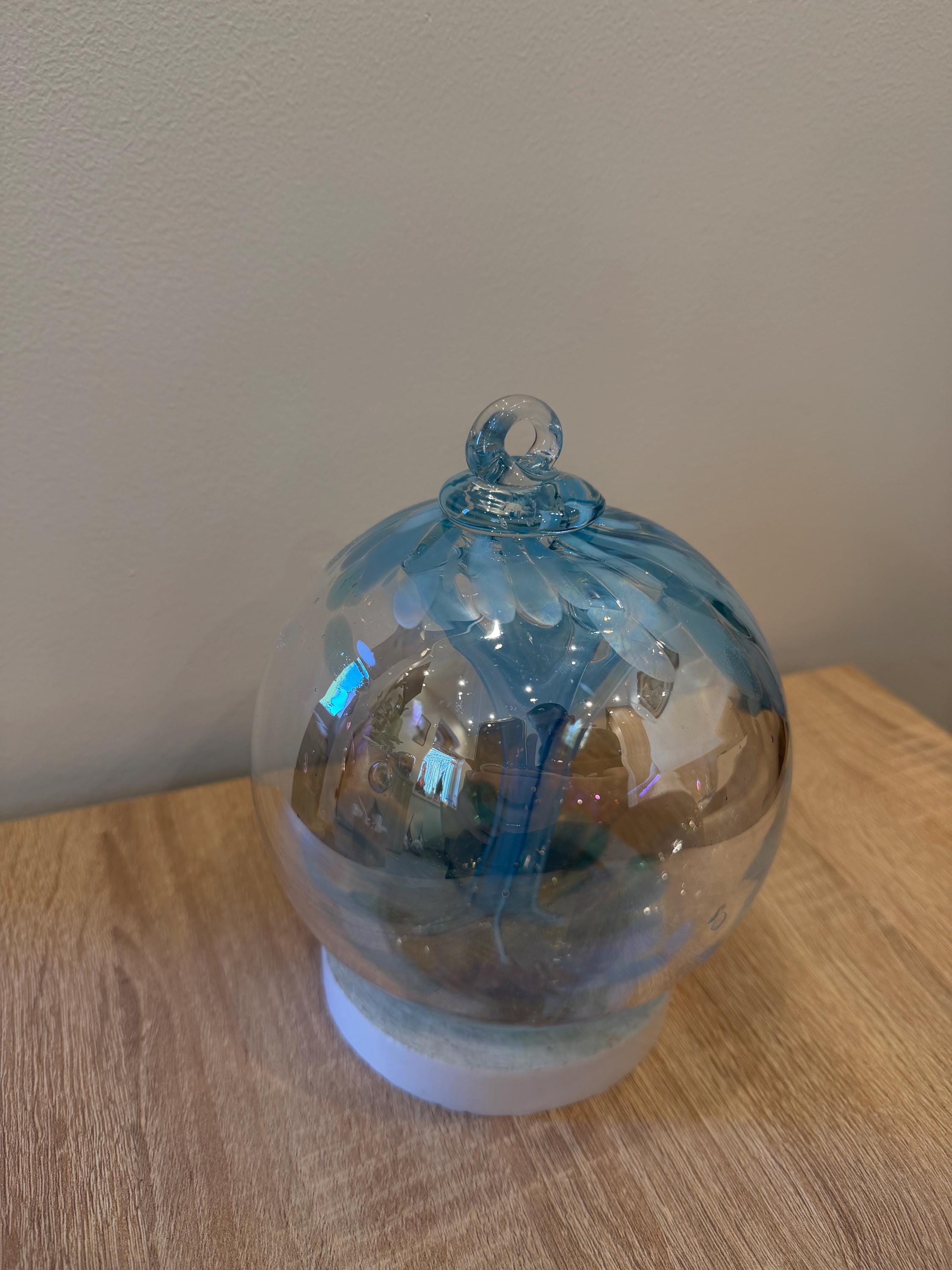 Handblown Art Glass Sphere – "Azure Forest" Tree of Life Sculpture