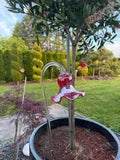 50cm Hand-Blown Red Glass Flower Garden Stake – 12cm Crackle Tulip Sculpture