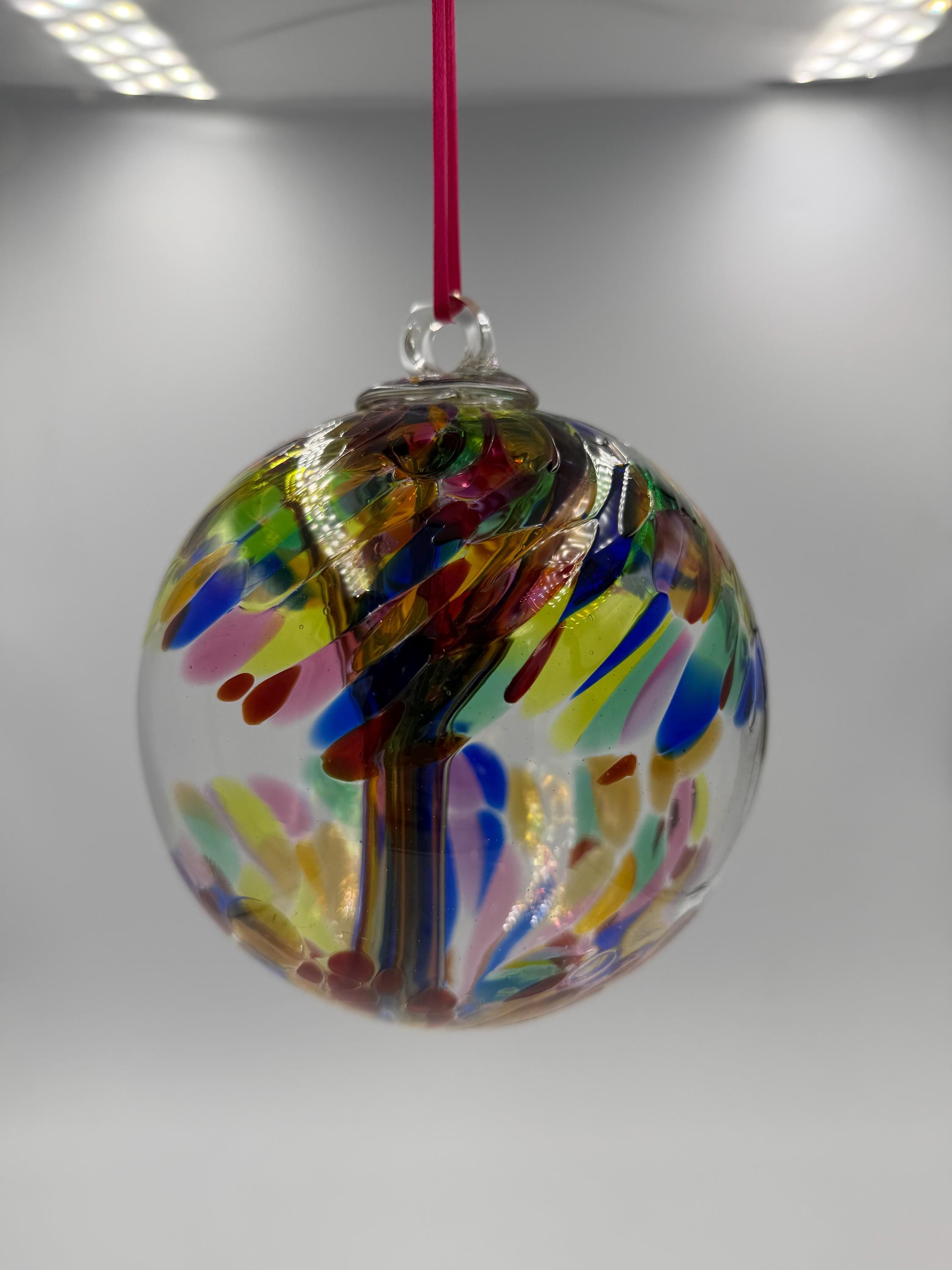 15cm Hand-Blown Witch Ball – Rainbow Multicolor Swirl Glass Ornament