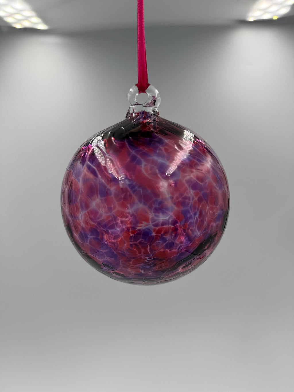 10cm Hand-Blown Crackle Glass Ornament – Purple Magenta Red Crackle Large Hanging Ball