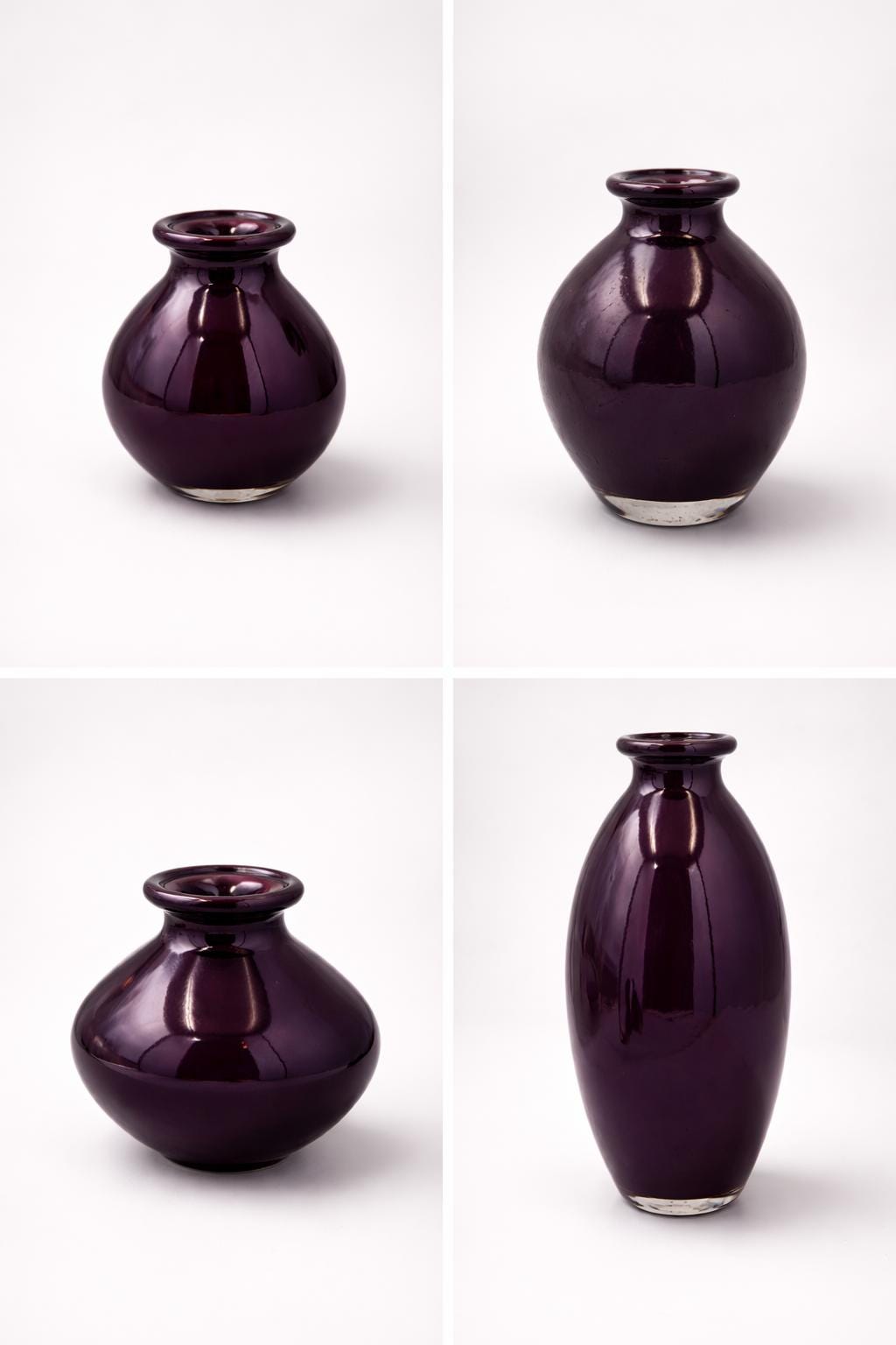 Handblown Art Glass Bud Vases – Dark Purple Minimalist Set of 4