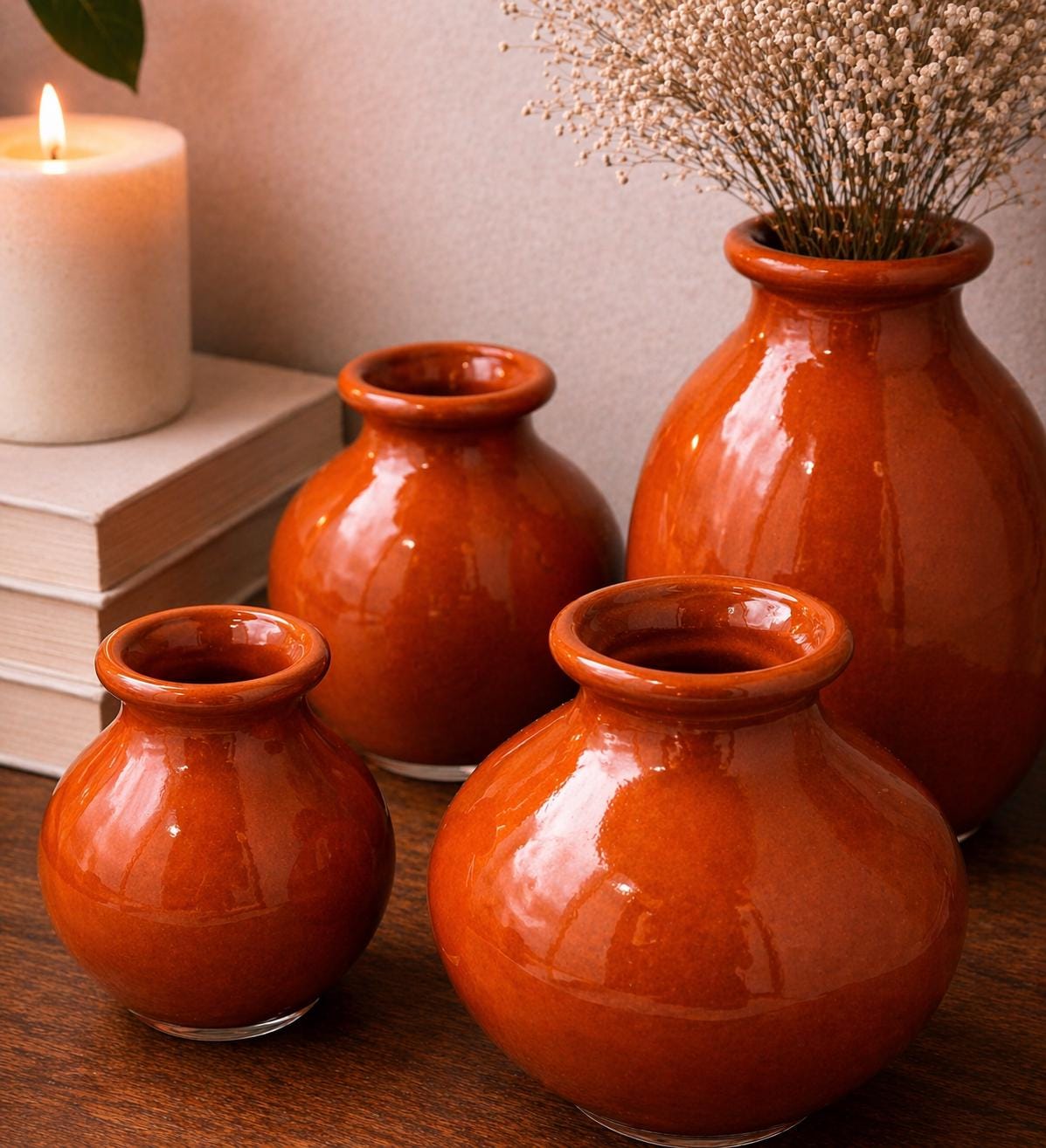 Handblown Art Glass Bud Vases – Orange Minimalist Set of 4