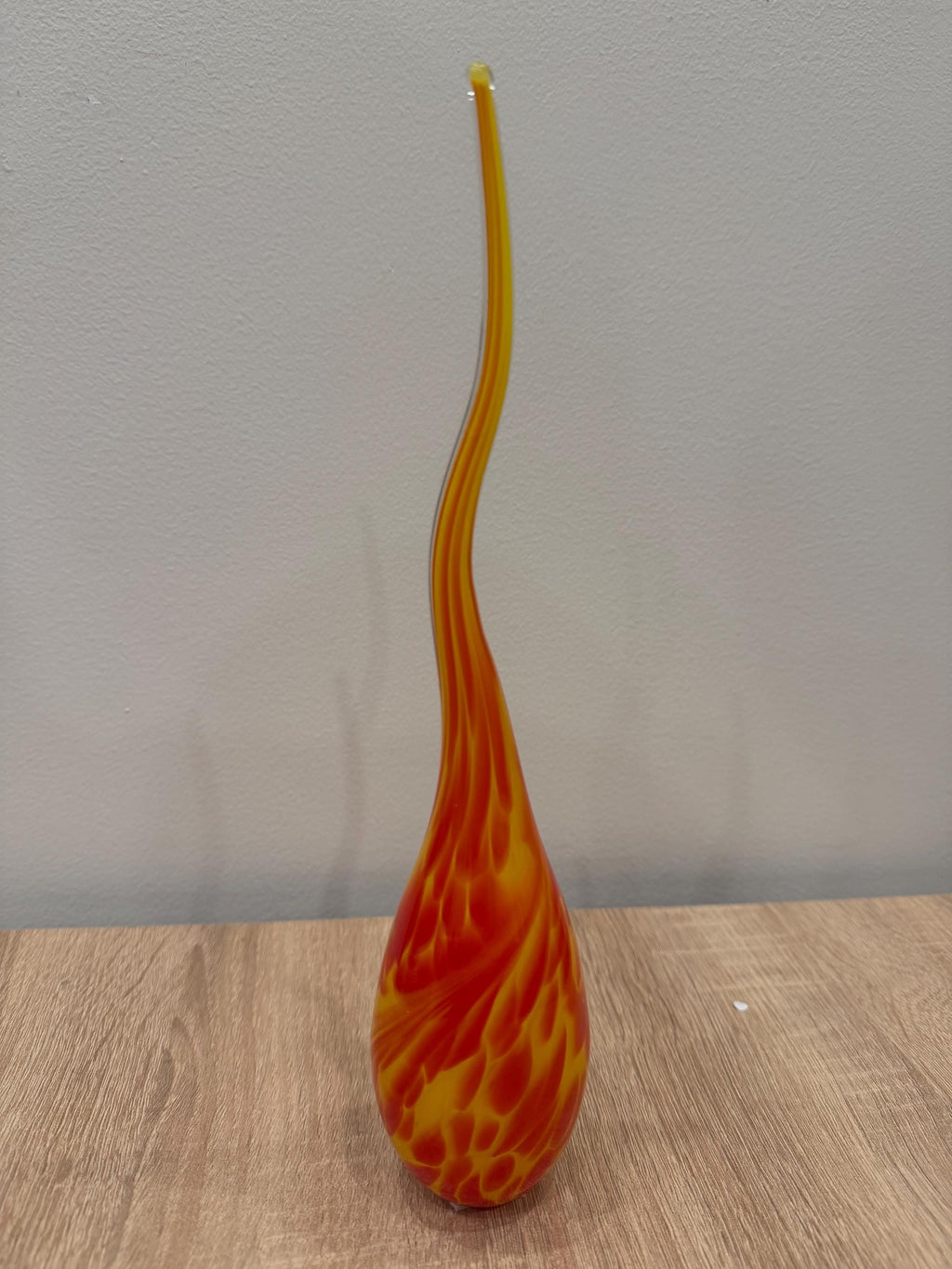Handblown Glass Flame Sculpture | Yellow Red Blue Orange Swirls, Modern Home Decor