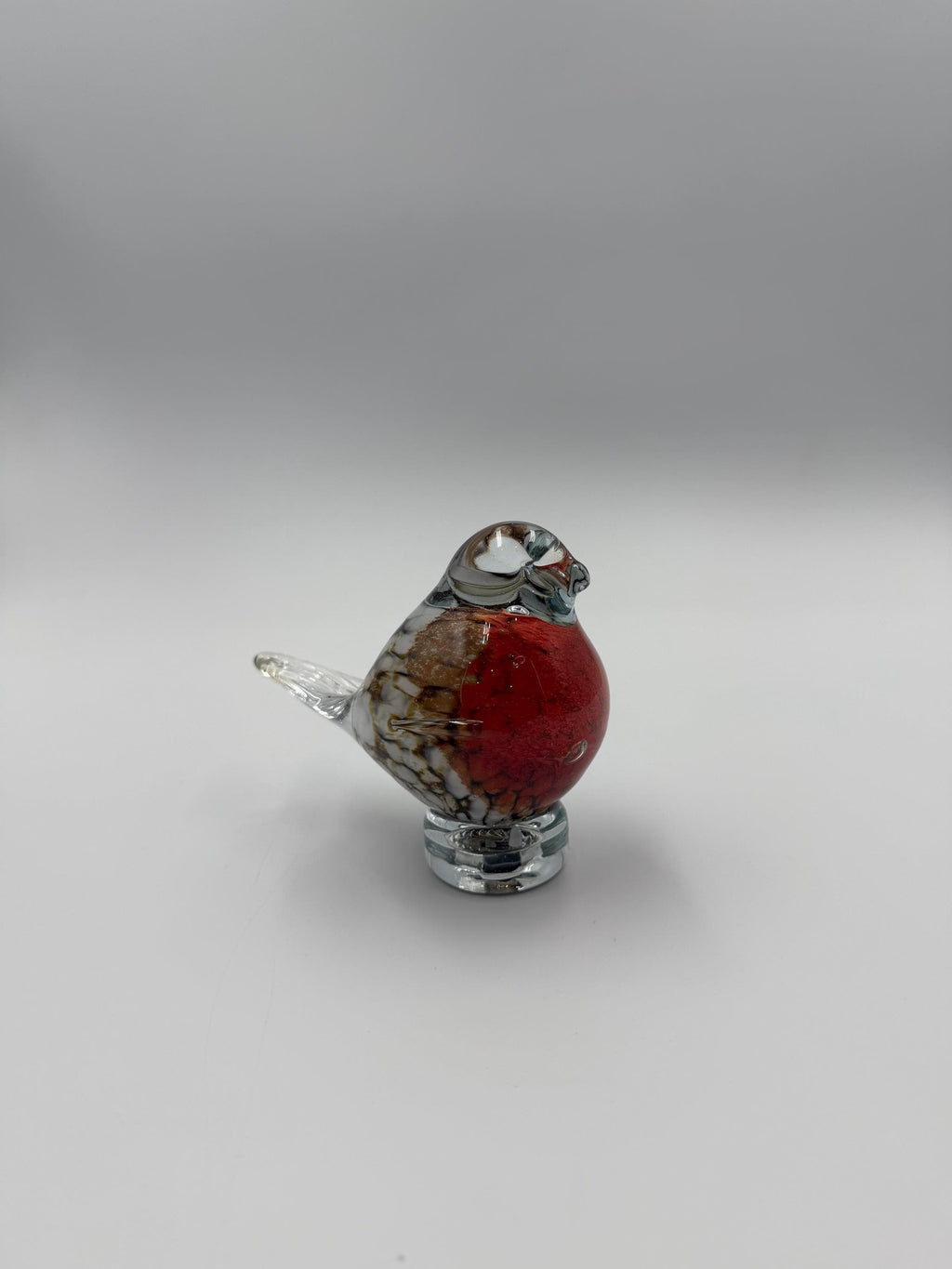 9cm Hand-Blown Red White Crackle Glass Bird Figurine – Small Decorative Bird Sculpture