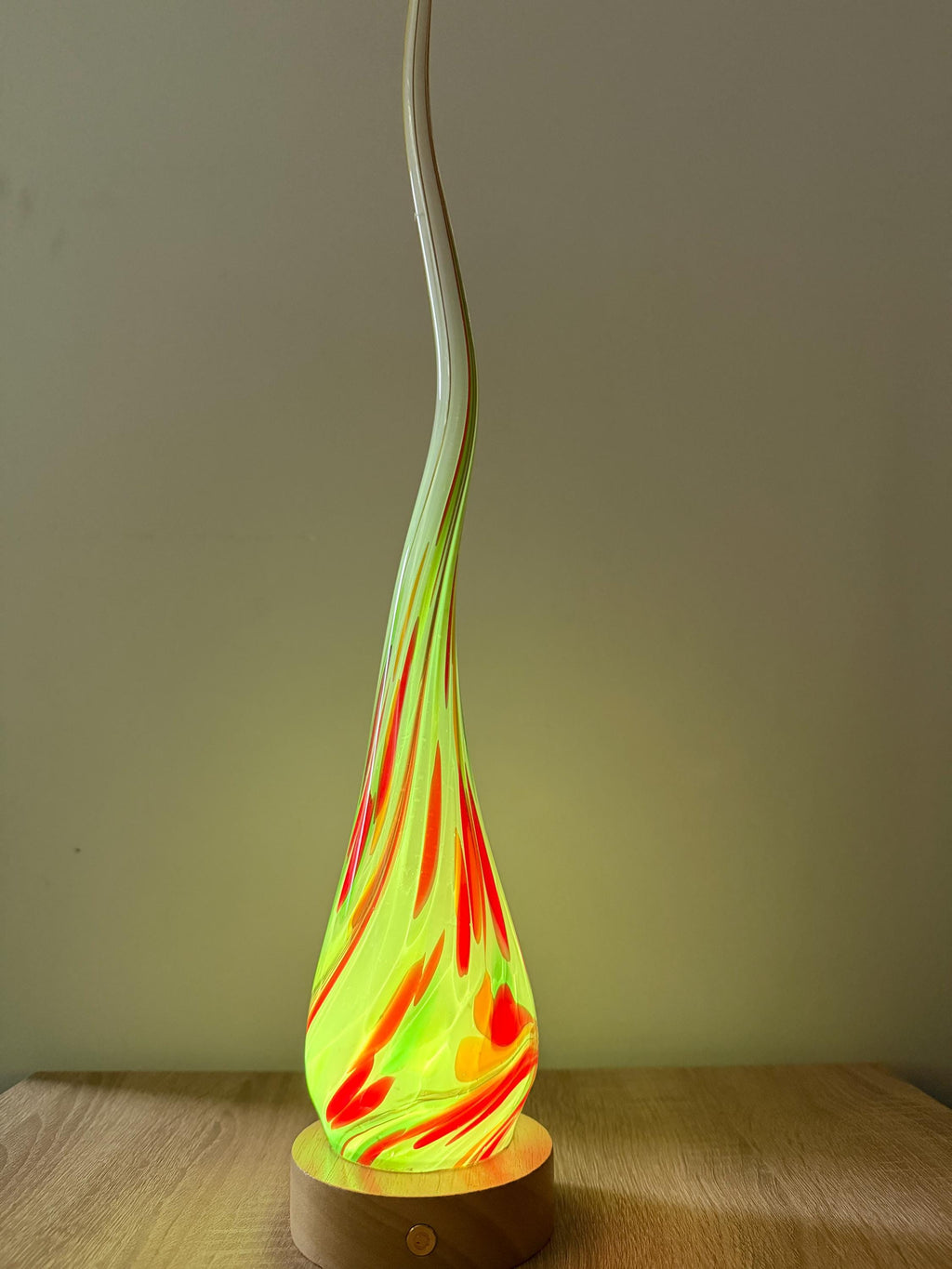50cm Hand-Blown Fire Flame Glass Lamp – Color Changing LED Touch Light Wooden Base
