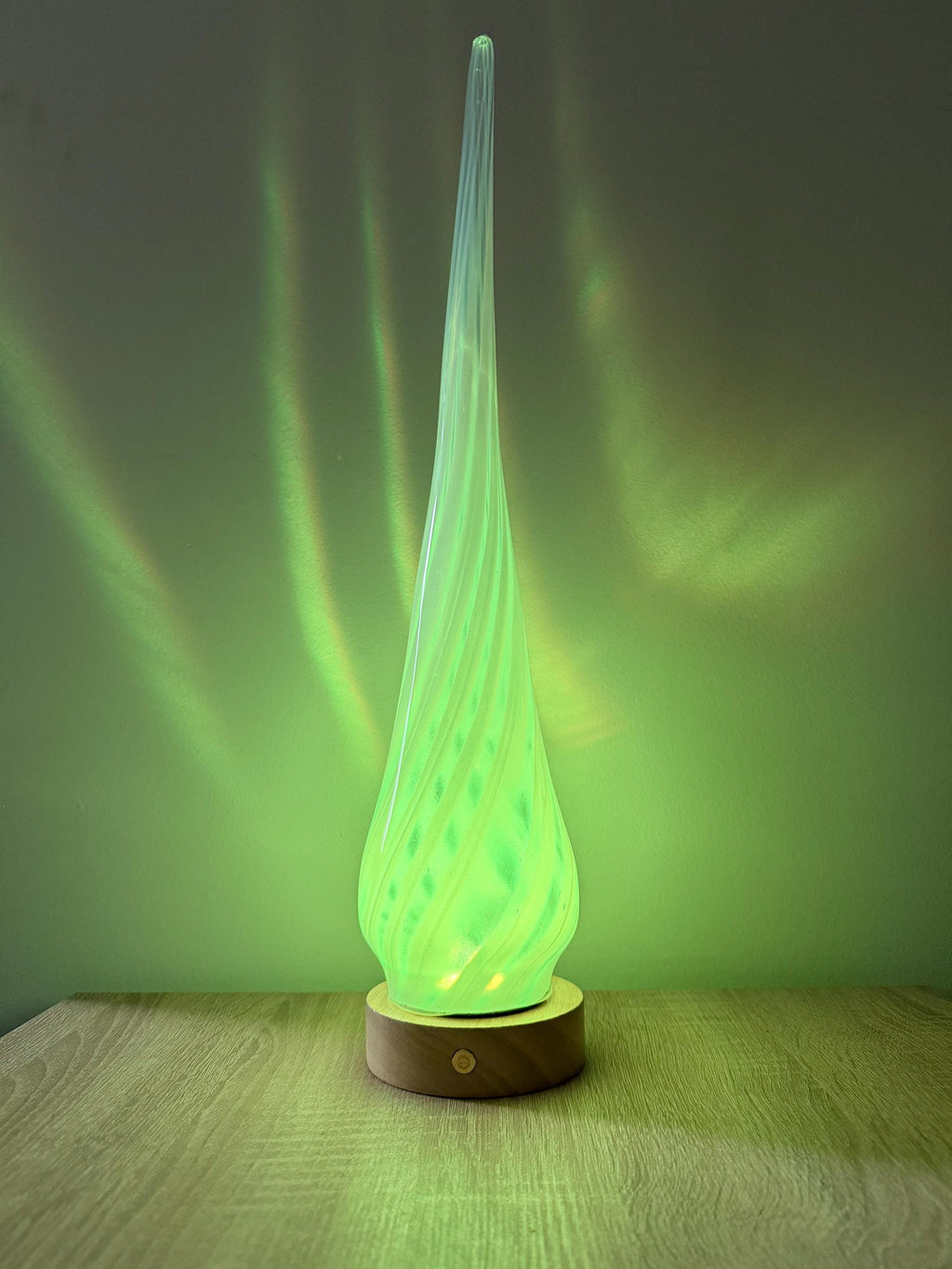 50cm Hand-Blown Glass Flame Lamp – Color Changing LED Touch Light Wooden Base