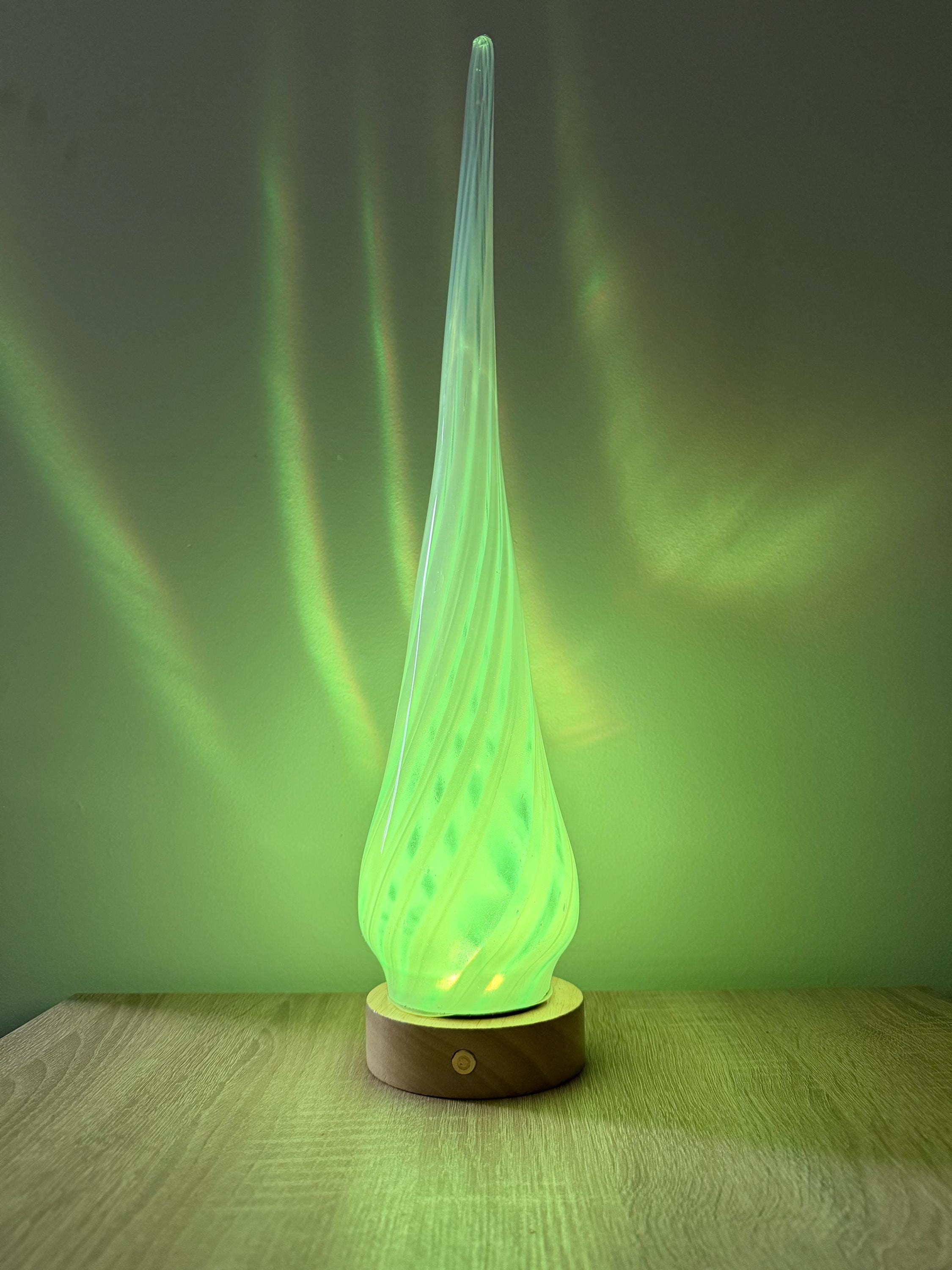 50cm Hand-Blown Glass Flame Lamp – Color Changing LED Touch Light Wooden Base