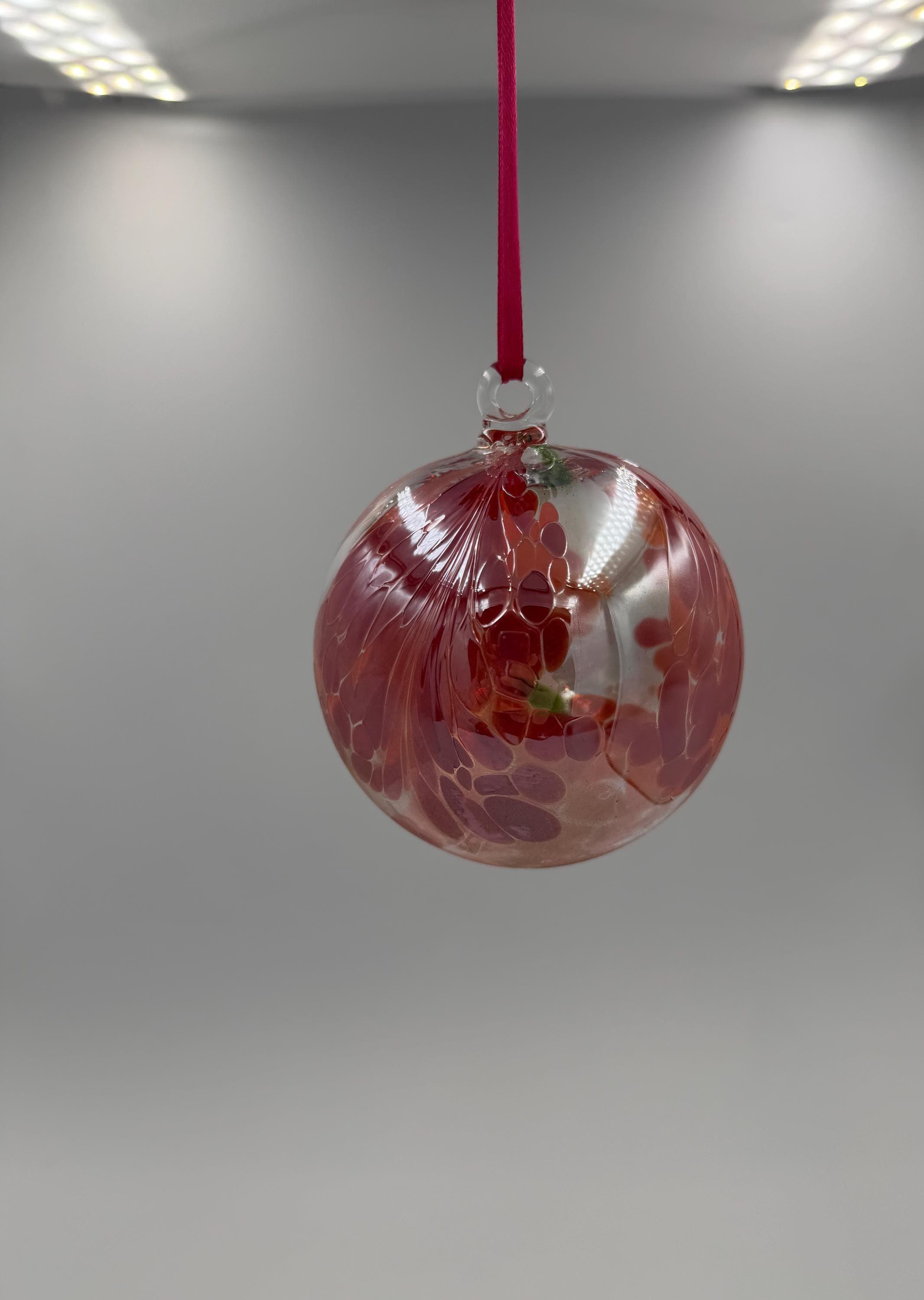 10cm Hand-Blown Red Pink Swirl Glass Ornament – Large Hanging Ball