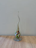 Hand-Blown Glass Spike Sculpture 30cm – White Multicolor Swirl Elegant Art Object