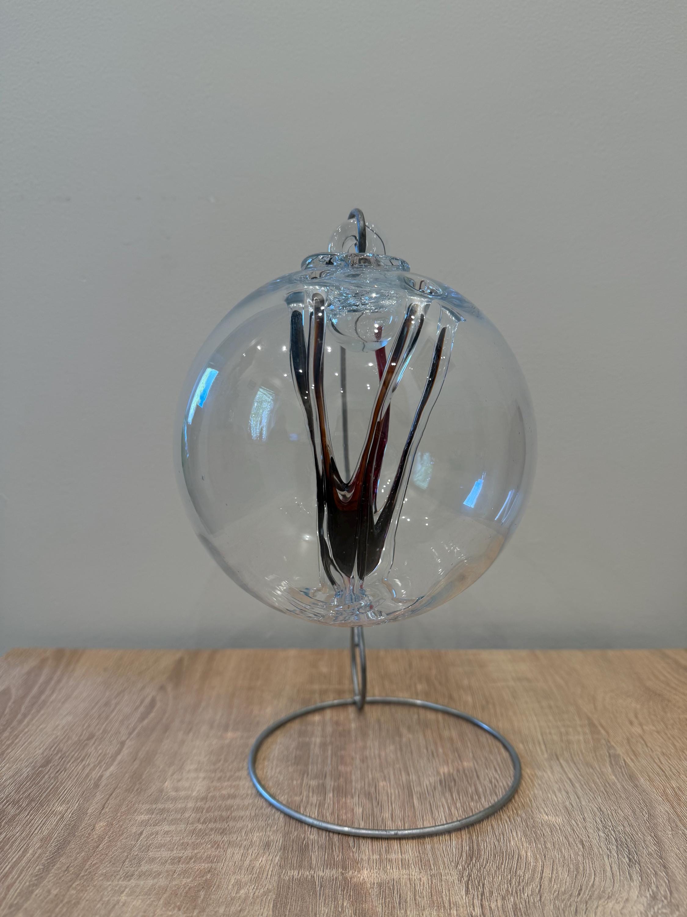 Hand-Blown Glass Witch Ball 15cm – Clear Burgundy Protection Sphere, Garden Sun Catcher, Mystical Decor